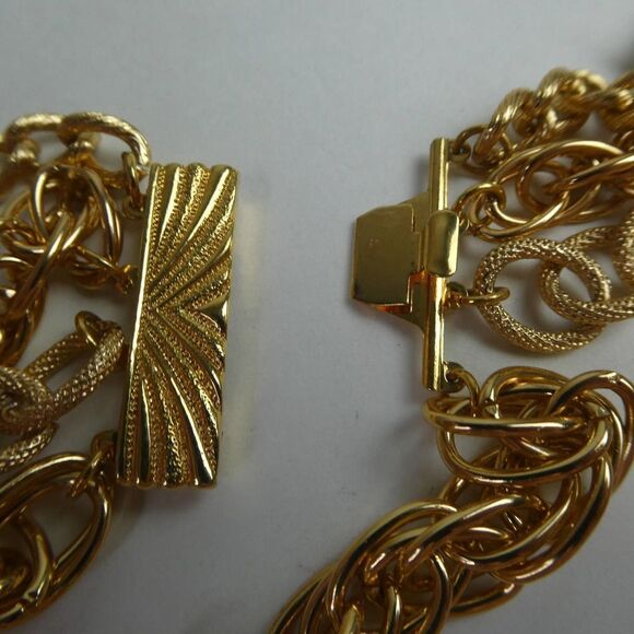 Vintage Style Box Clasp Gold Tone Multi Strand Chain Necklace Career Plus Size - Picture 10 of 11